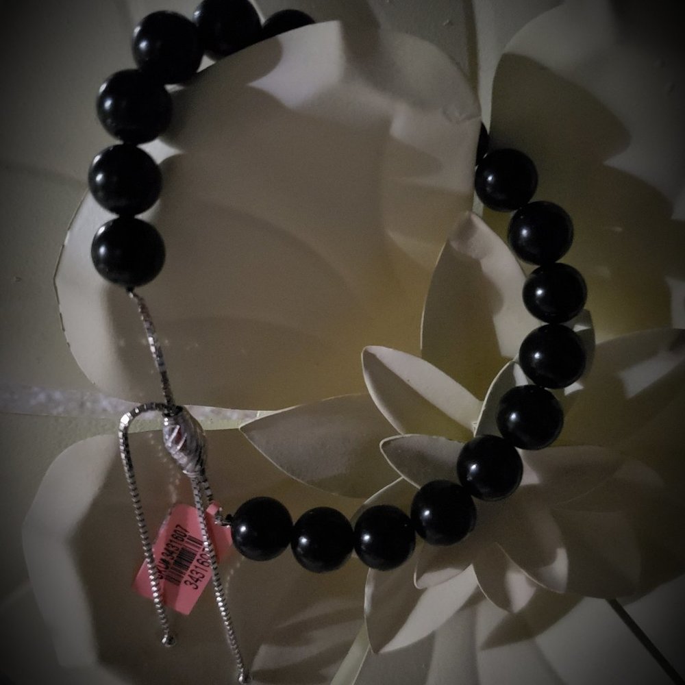 Shungite Bead Bracelet in Sterling Silver